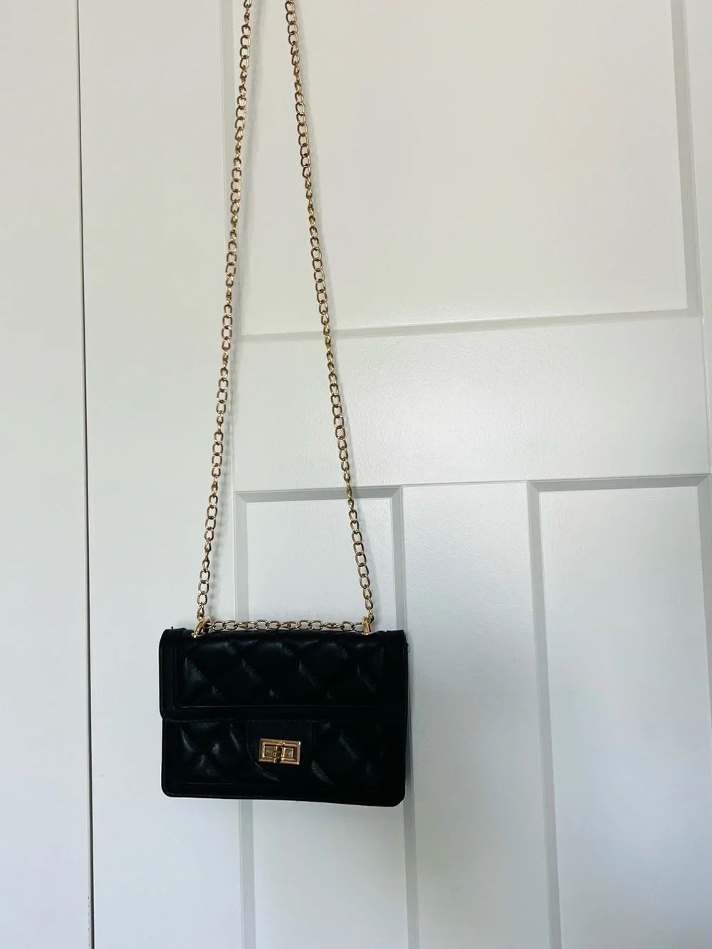 Quilted Black Chain Shoulder Bag with Gold Hardware
